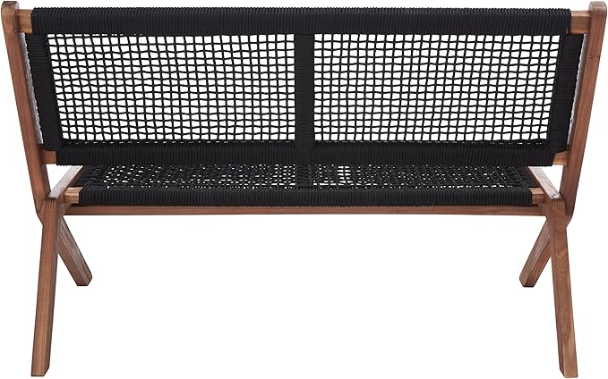 SAFAVIEH Outdoor Collection Kobina Natural Acacia Wood/Black Rope Foldable Bench