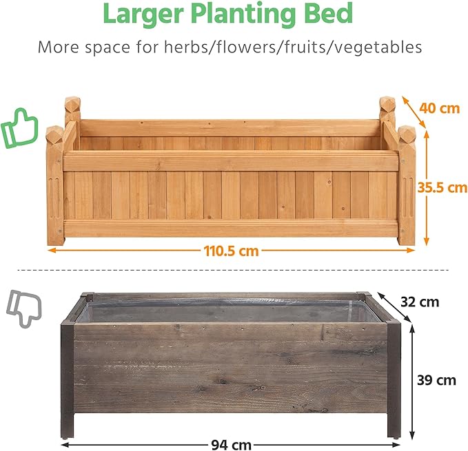 Yaheetech 43.5″ L×16″ W×14″ H Wooden Raised Garden Bed, Horticulture Wood Rectangular Garden Planter Outdoor, Raised Planter Box for Yard/Greenhouse/Vegetable/Flower/Herbs, Light Brown