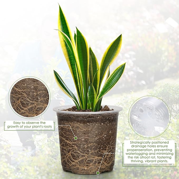 7 Inch Clear Nursery Pots for Plants with Sacuers 15 Pack, Plastic Flower Pots with Drainage Holes, Variety Pack Seedlings Garden Pot for Indoor Outdoor (7 inch)
