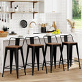 WENTMENT Bar Stools Set of 4 Counter Height Metal Barstools with Removable Back 30" Kitchen Bar Stools with Wooden Seat, Black
