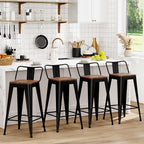 WENTMENT Bar Stools Set of 4 Counter Height Metal Barstools with Removable Back 30" Kitchen Bar Stools with Wooden Seat, Black