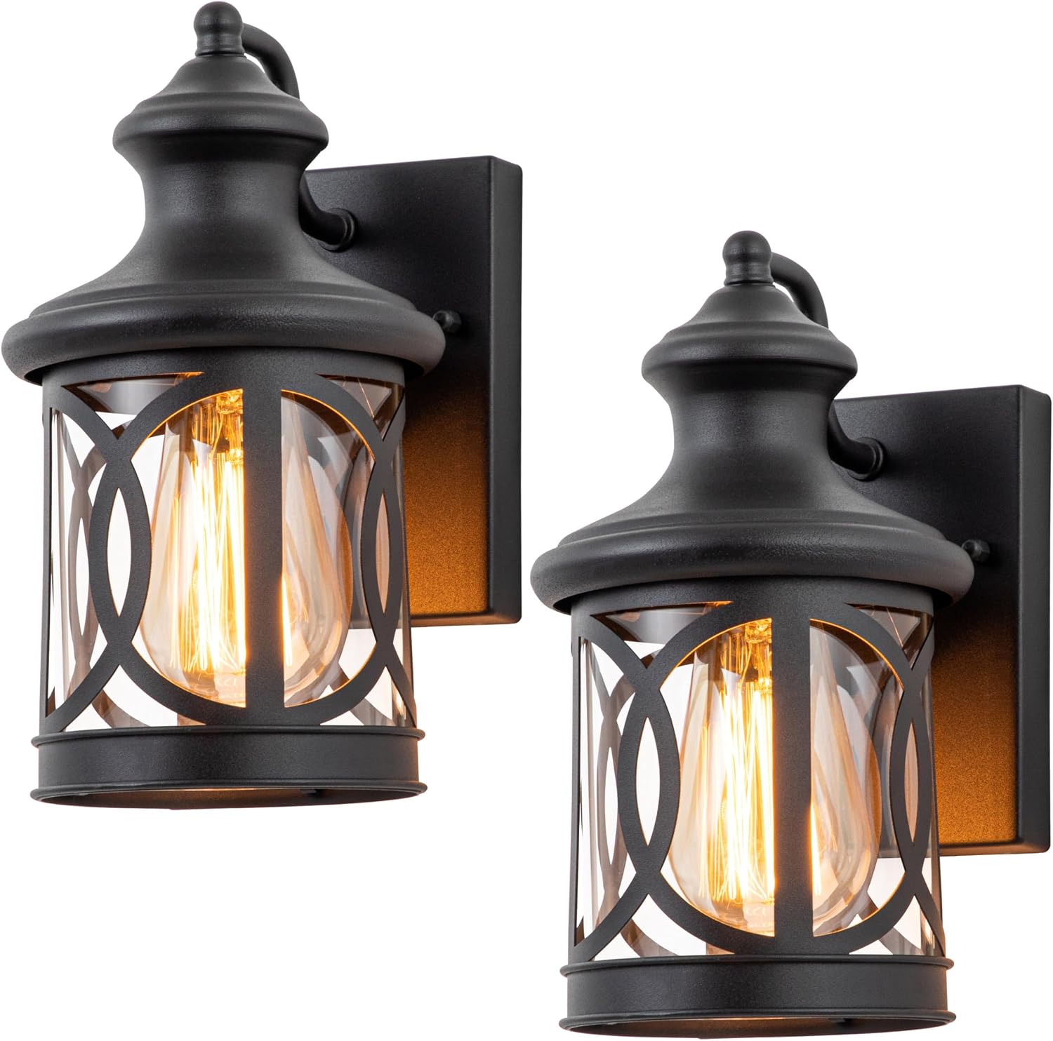 2-Pack Outdoor Wall Lights, Porch Lights, Waterproof Outdoor Wall Sconce, Exterior Light Fixture Matte Black with Clear Glass Shade for Garage Patio Front Door Balcony, 12in.