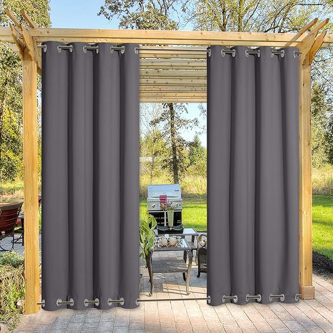 NICETOWN Outdoor Curtain Sunblock with Silver Rustproof Grommets Top and Bottom, Windproof Thermal Insulated Blackout Outdoor Curtain/Drape Protect Privacy for Patio, Single Piece, W52 x L95, Grey