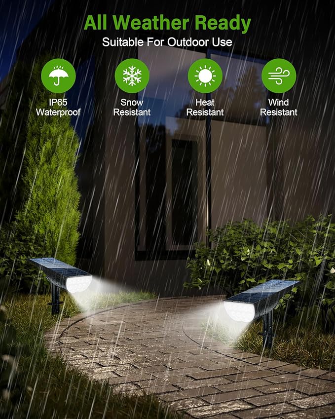 Solar Spot Lights Outdoor, Solar Lights Outdoor Waterproof IP65, 3 Brightness Modes Dusk to Dawn Landscape Spotlights for Yard Garden Pathway Tree Decoration, Cool White, 4 Pack