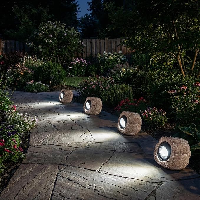Solar Rock Lights, 4 Pack Solar Powered Waterproof LED Spotlights Decorative for Outdoor Garden, Pathway, Walkway, Yard, Landscape, Patio (Cool White)