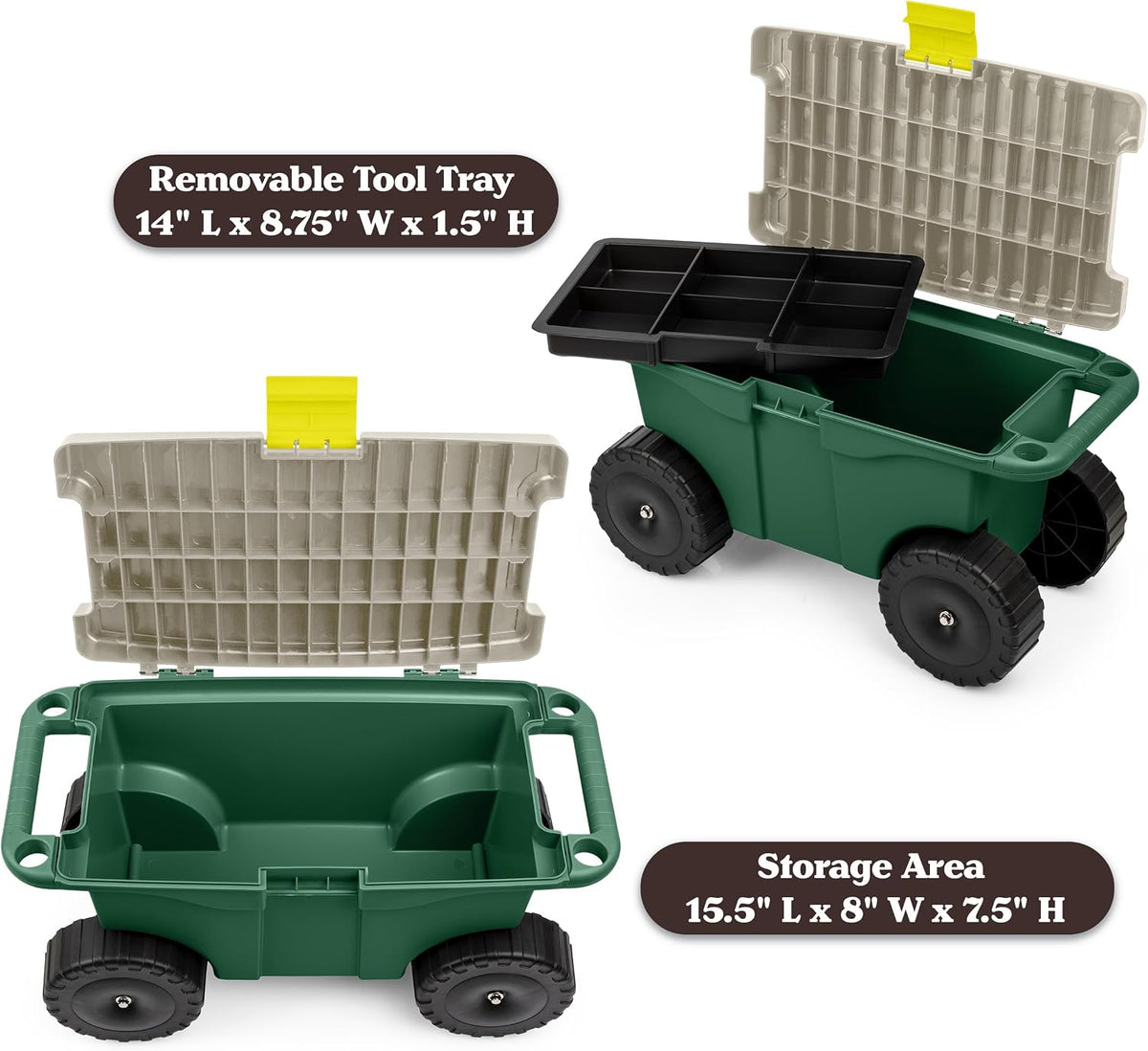 rolling garden cart with seat - plastic storage on a desk or shelf