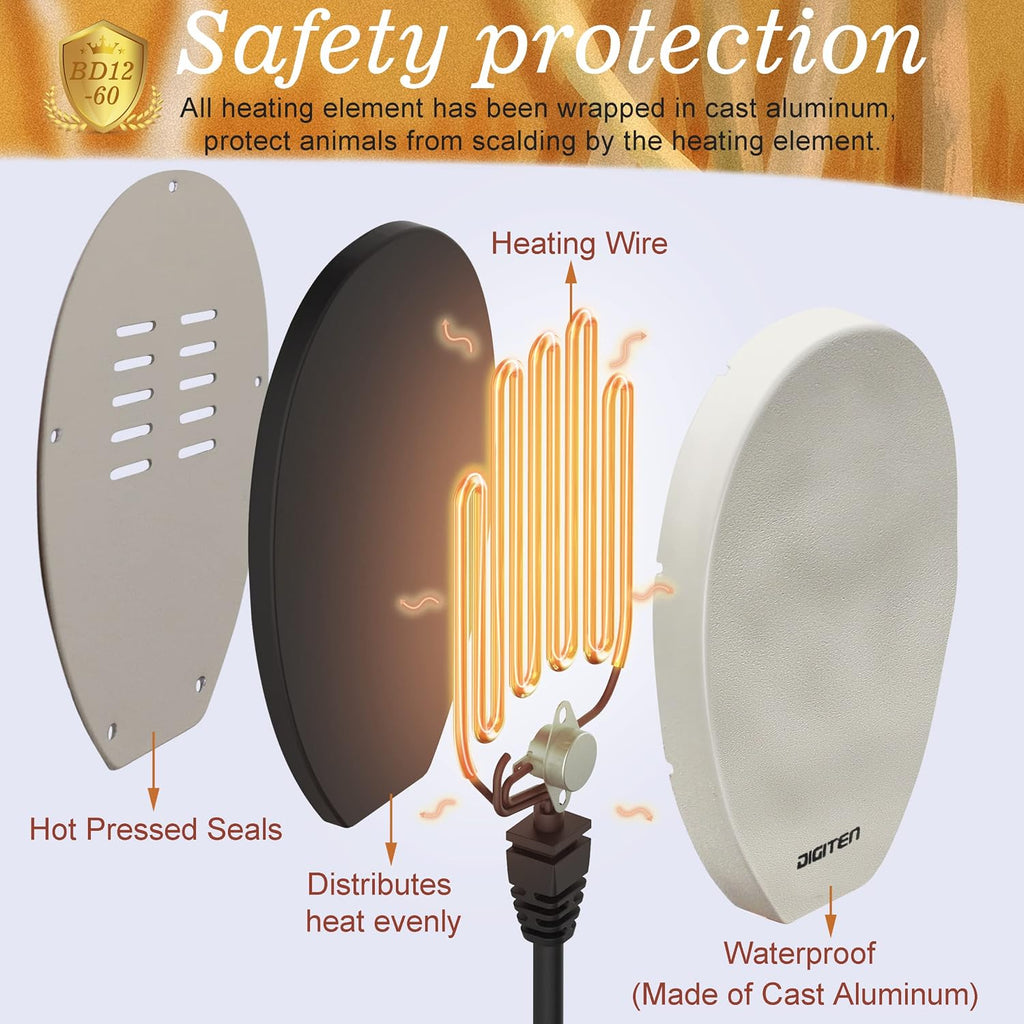 Birdbath Deicer Bird Bath Heater for Outdoors in Winter Thermostatically Controlled Chicken Water Heater Made of Heavy Duty Premium Cast Aluminum 60W Immersion Deicer for Garden Yard Lawn