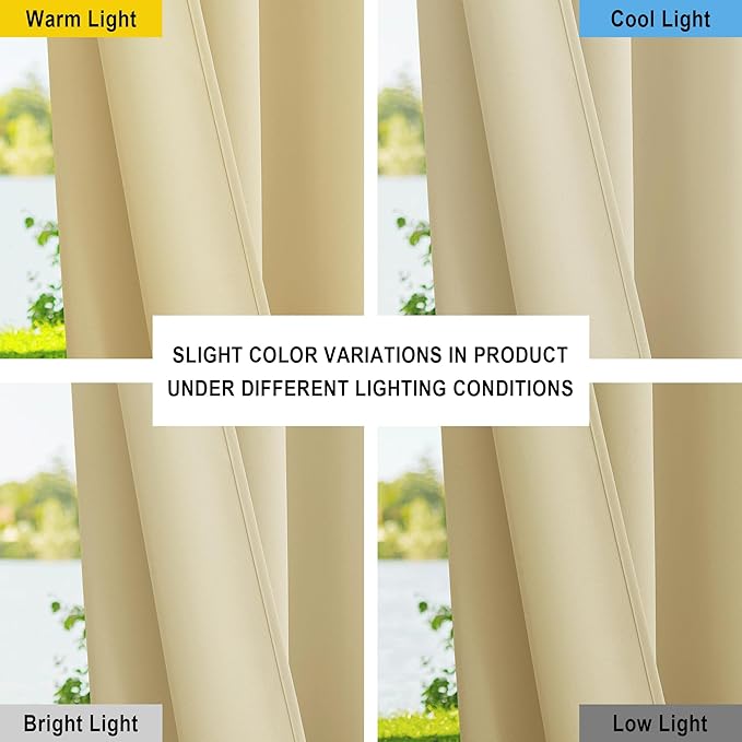 NICETOWN 2 Panels Outdoor Curtains for Patio Waterproof, Rustproof Grommet Thick Indoor Outdoor Vertical Drapes Dustproof for Porch/Pergola/Gazebo, W55 x L84 Inch, Beige