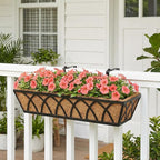 24 Inch Window Deck with Coco Liner, 24" Window Boxes Horse Trough with Coconut Coir Liner, Fence Metal Hanging Flower Planter Window Basket Deck Railing Planter Boxes for Outdoor Garden Lawn, 4pcs
