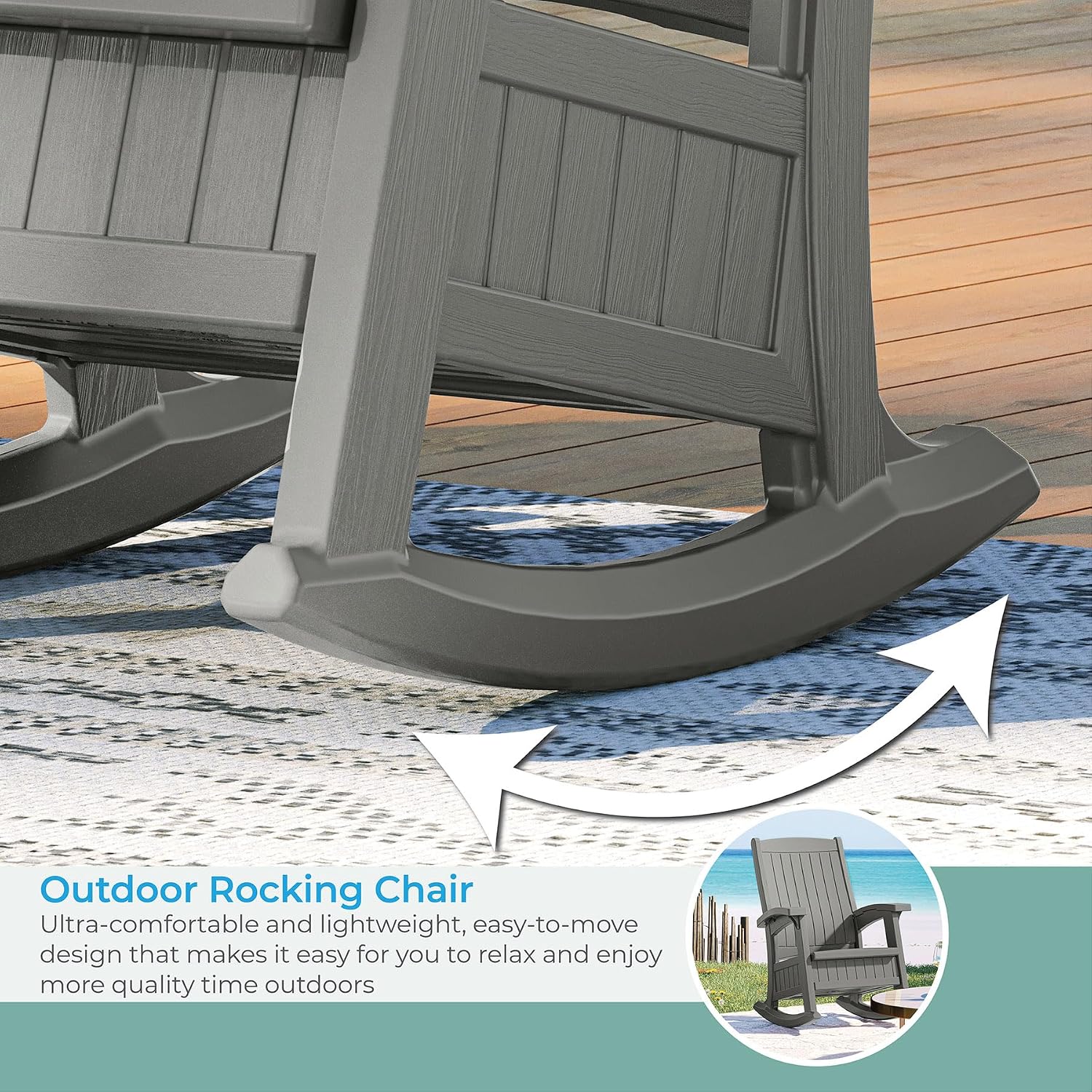 Suncast Outdoor Patio Rocking Chair, Under Seat Storage, Dove Gray