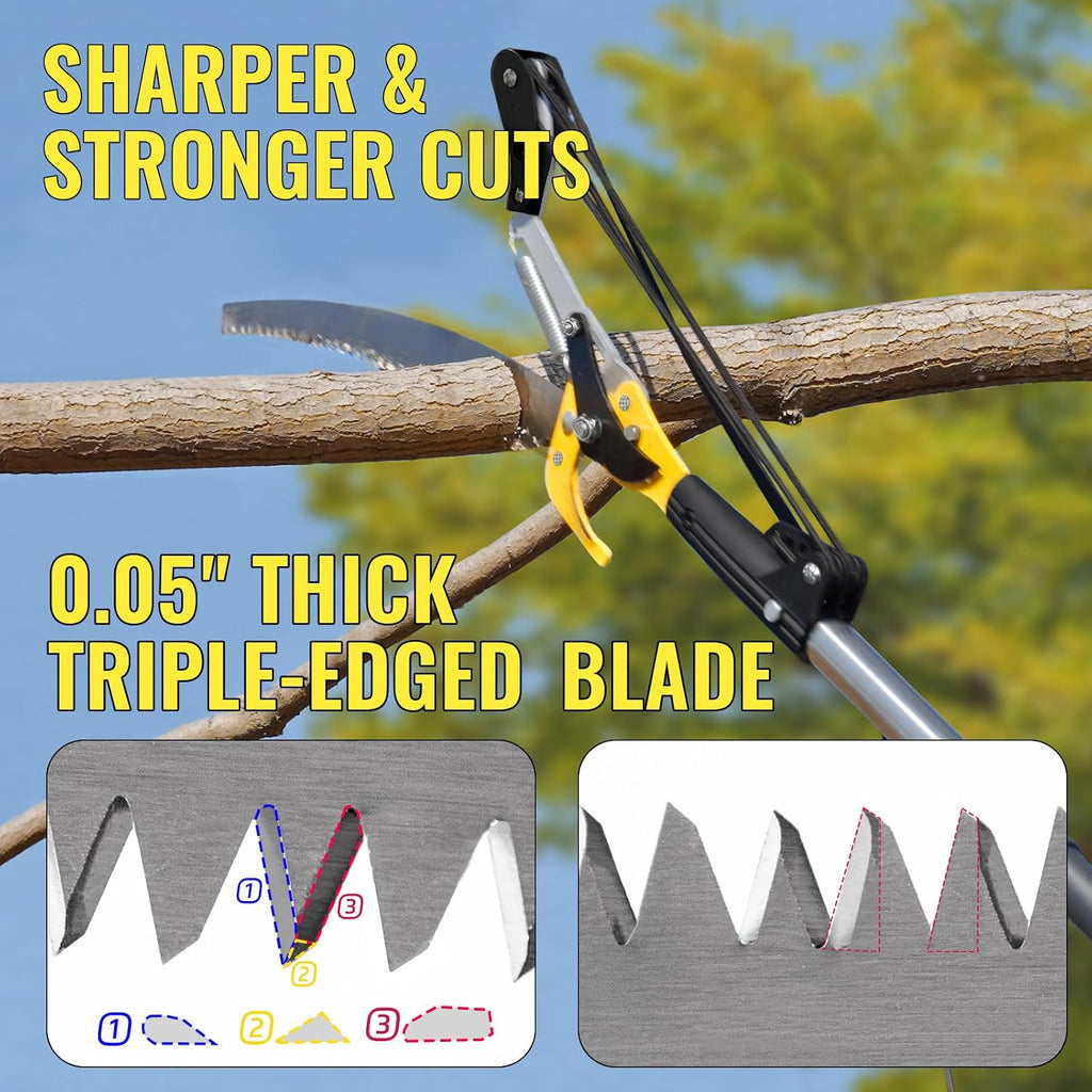 14.5FT Pole Saw for Tree Trimming, 2-In-1 Manual Tree Pruner with Saw, Extendable Long Handle Pole Tree Trimmer, High Reach Limbs Branch Cutter and Pruning Shears for Yard Garden Palm Shrubs