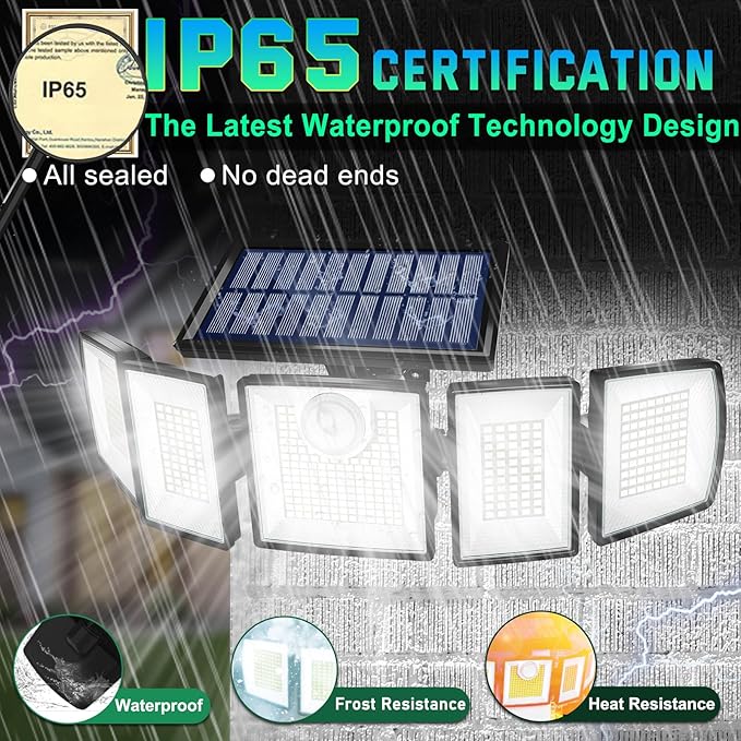 Solar Lights Outdoor Waterproof Motion Sensor - 416 LEDs 3000 Lumens Super Bright 3 Brightness 3 Modes 2400mAh 360° Illumination 32ft Solar Flood Security Light for Outside (‎With Remote Control, 1)