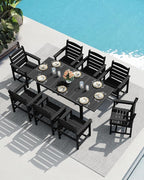 SERWALL 7-Piece Patio Dining Sets, 60" - 83" Expandable Outdoor Dining Table and 6 HDPE Chairs, All Weather HDPE Outdoor Furniture Set for Backyard, Garden, Black