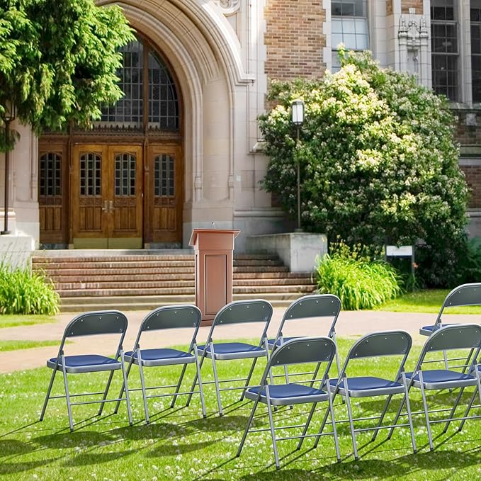 VINGLI 10 Pack Folding Chairs with Padded Seats, Metal Frame with Pu Leather Seat & Back, Capacity 350 lbs, Blue