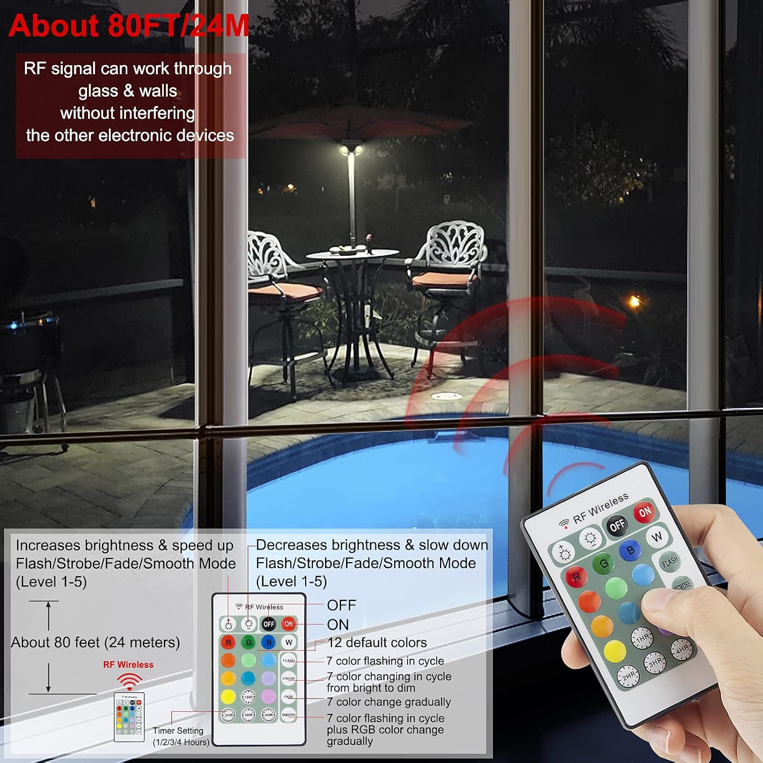 HONWELL Patio Umbrella Light Outdoor Wireless Battery Operated LED Table Umbrella Lights with Remote, 12 Color Changing Outside Umbrella Pole Light, Camping Lights for Umbrellas (Brown)