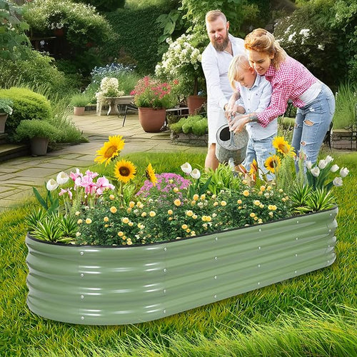 1MORE Galvanized Raised Garden Bed- Planter Garden Boxes Outdoor, Raised Beds for Gardening, 6x2x1ft Metal Garden Bed Kit for Vegetables Flower, Planter Raised Beds with Tools.Green