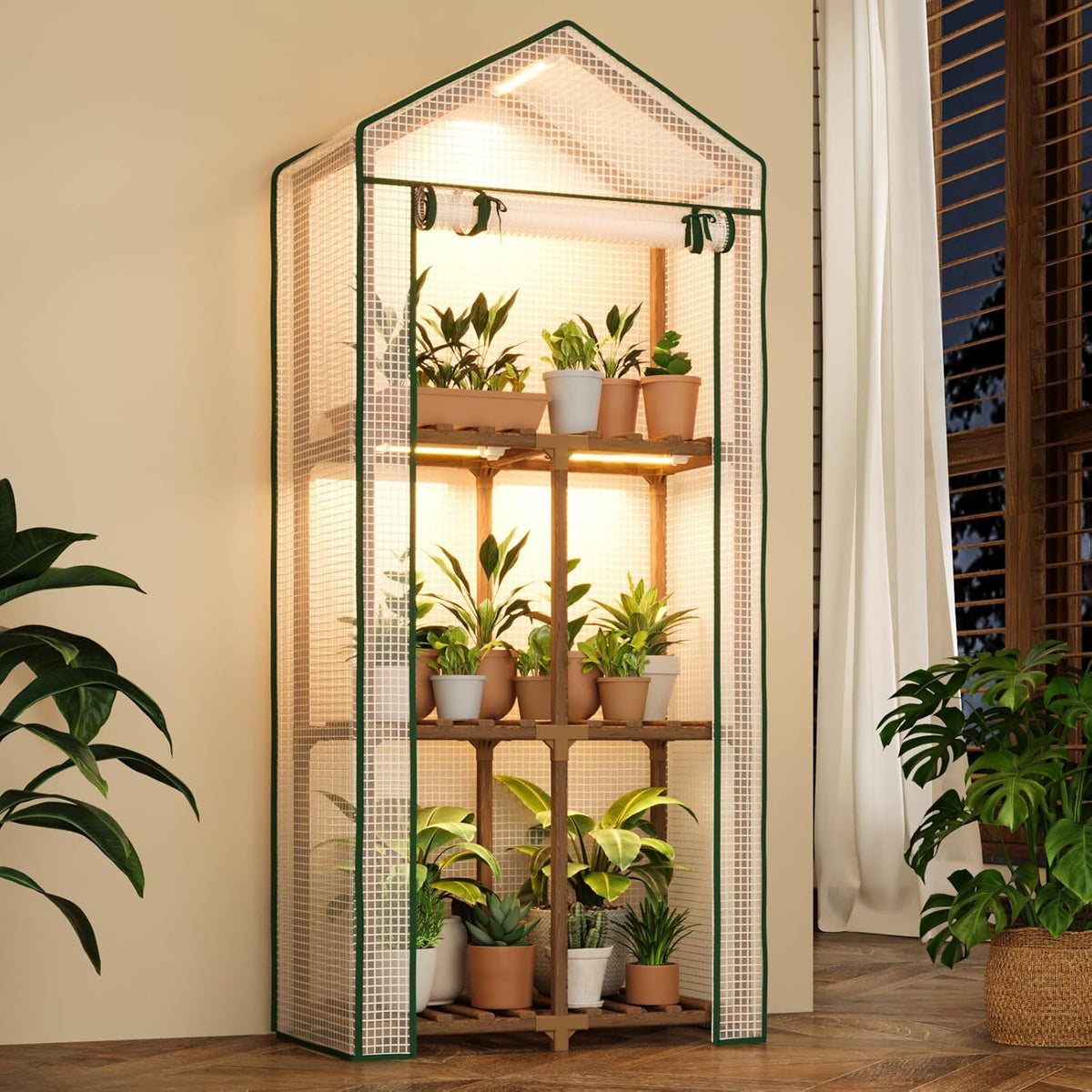 bamworld mini greenhouse with grow light plant stand, main product view