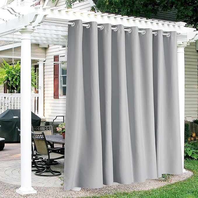 RYB HOME Extra Wide Outdoor Curtains for Patio Waterproof Heavy Duty Thermal Insulated in Summer Full Coverage Privacy for Porch, Cabana & Pool, W120 x L84, Light Grey, 1 Panel