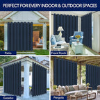 PureFit Outdoor Curtains for Patio Waterproof Weatherproof, UV Resistant Outside Curtains for Gazebo, Front Porch, Pergola, Sun Blocking Privacy Curtain, 120W x 108L inch, 1 Panel, Navy Blue