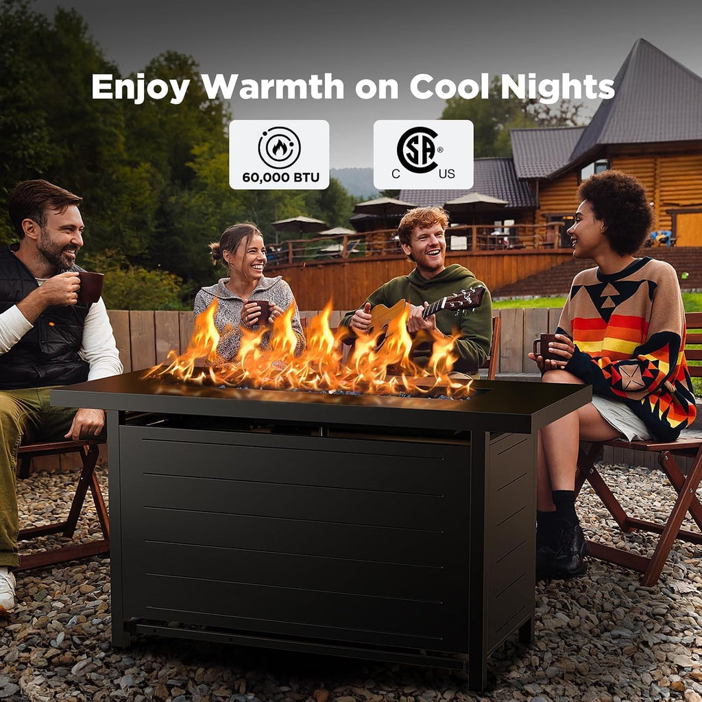 ciays 43″ fire pit table with glass beads shown in use