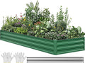 YITAHOME 144x48x12 in Galvanized Raised Garden Bed Kit, Large Metal Planter Box with Gloves, Safety Rubber & Support Rod, Outdoor Flower Bed for Plants Vegetables, Green