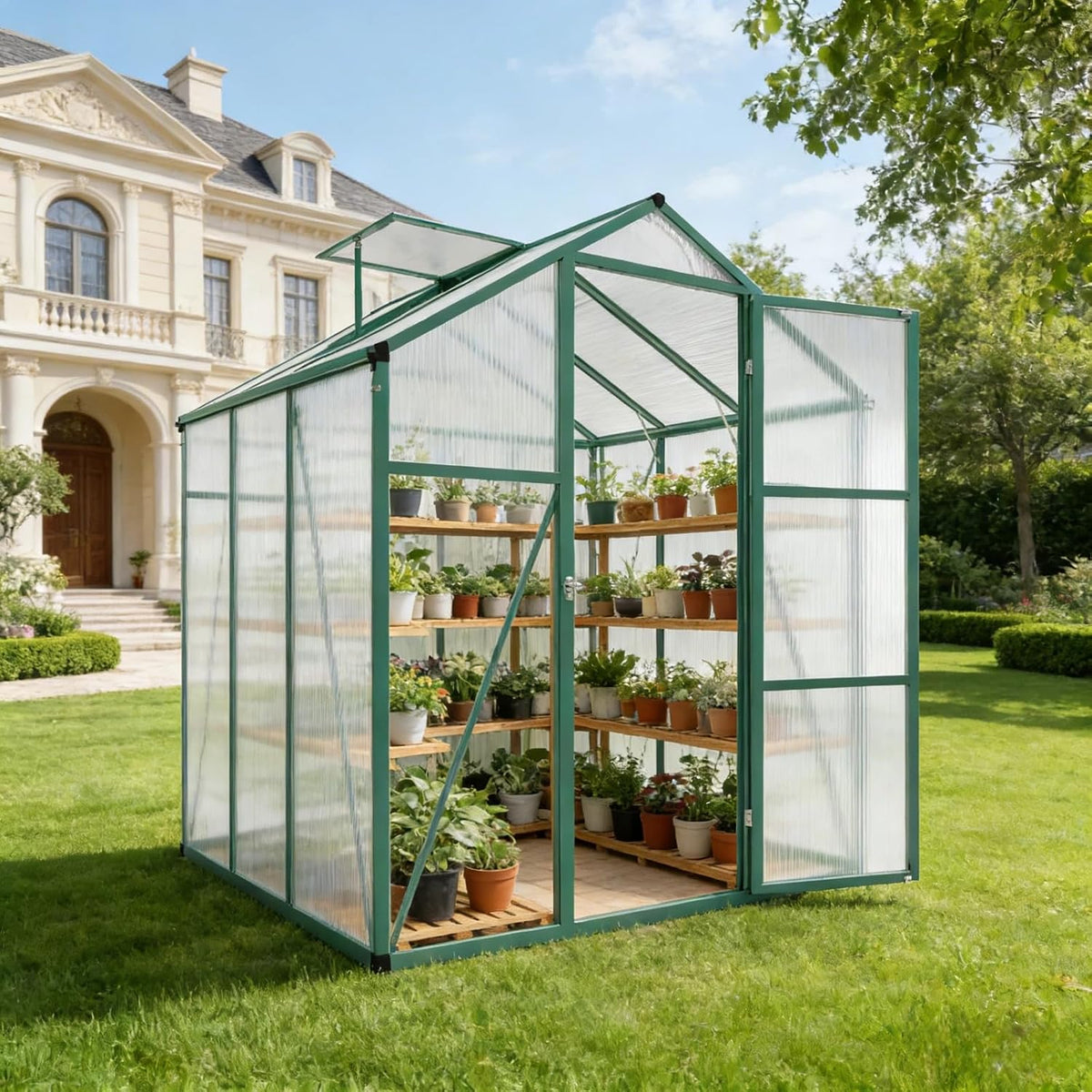 6x6 ft greenhouse, walk-in heavy duty polycarbonate outdoor, main product view