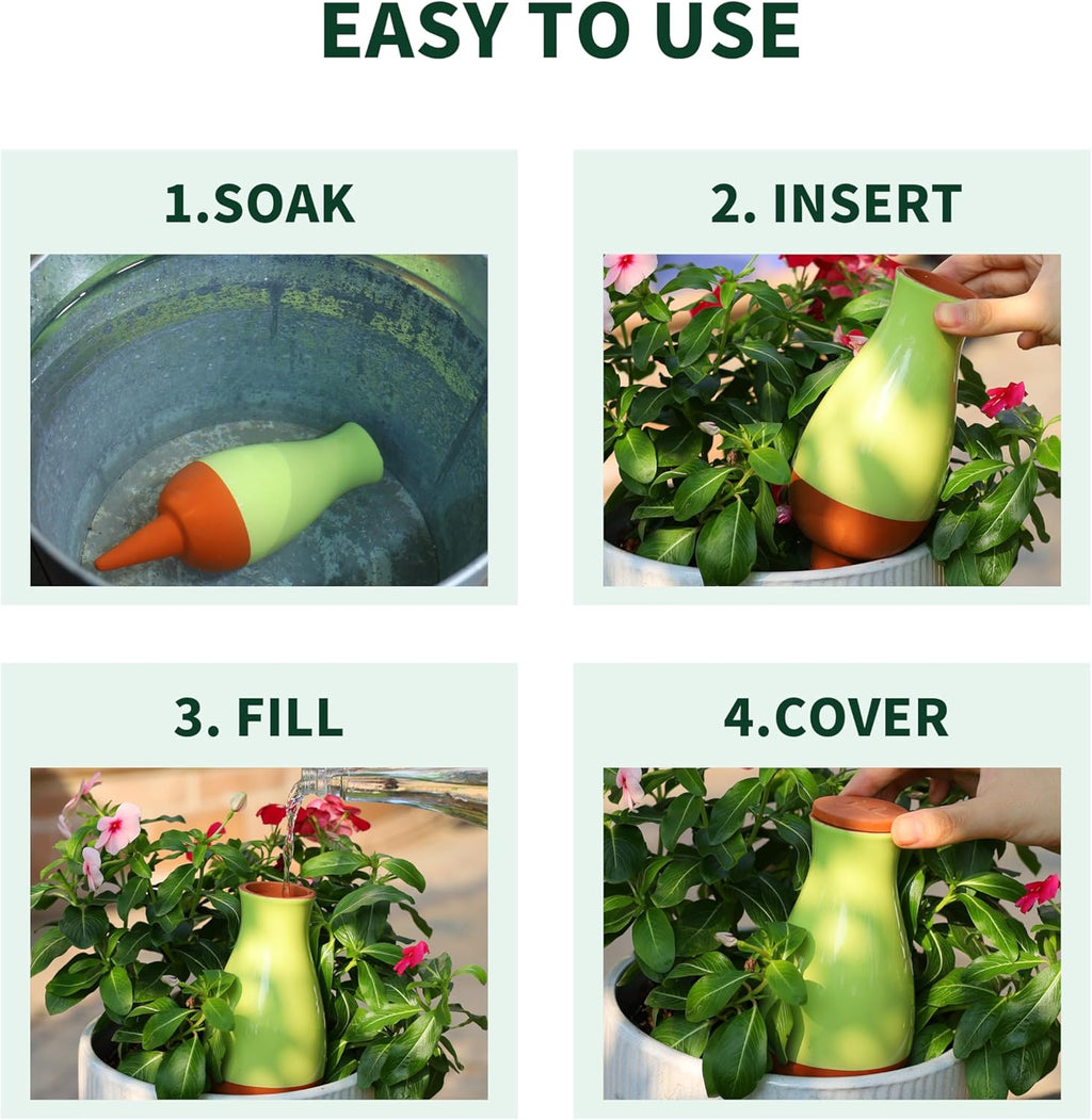 Soilagua 16 oz Drip Irrigation Stakes, Large Plant Watering Globes, Olla Pots Plant Watering Devices, Self Watering Planter Insert, Watering Spikes for Outdoor Indoor Everyday Vacation Use, 4-Pack