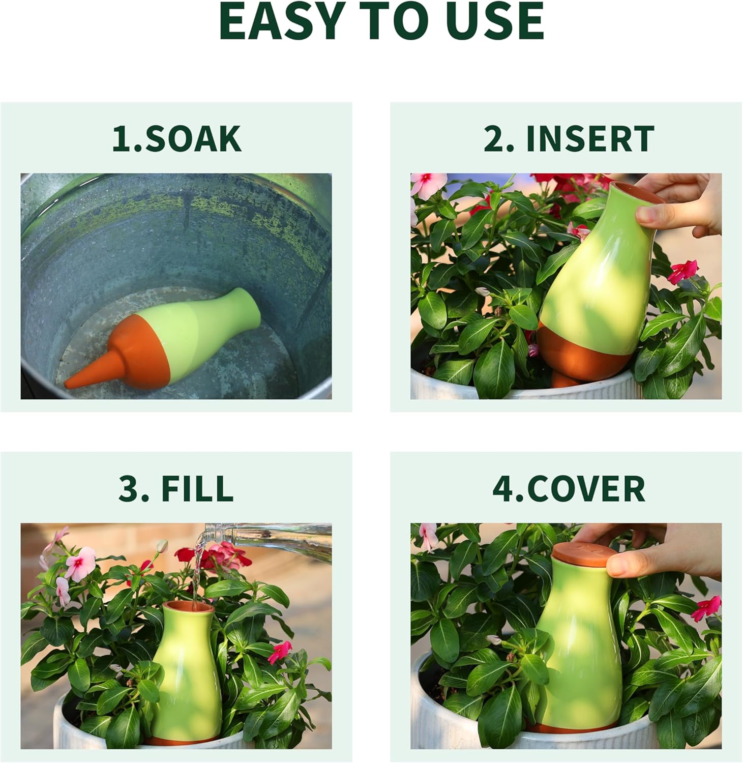 Soilagua 16 oz Drip Irrigation Stakes, Large Plant Watering Globes, Olla Pots Plant Watering Devices, Self Watering Planter Insert, Watering Spikes for Outdoor Indoor Everyday Vacation Use, 4-Pack