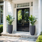 Kante 24 Inch Tall Round Concrete Planter, 2 Pack Large Indoor Outdoor Plant Pots with Drainage Hole and Rubber Plug, Modern Decorative Garden Pots for Home Patio Porch, Charcoal