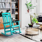 LUE BONA Outdoor Rocking Chairs Set of 2, HDPS Porch Rocker with High Back, Plastic Weather Resistant Rocking Chairs for Outdoor Indoor, Garden, Backyard, 350lb,Aruba Blue