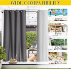 NICETOWN 2 Panels Outdoor Curtains Waterproof Extra Long 108" for Patio, Windproof Top & Bottom Grommet & Back Tab Weighted Blackout Outdoor Drapes Keep Privacy with Rope for Fixed, 104" Wide, Grey