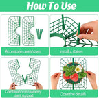 4 Sets Strawberry Plant Support with Mesh Cover - Square Gardening Frame, Animal Barrier, Iron Stakes & Storage Bag for Healthy Strawberries, Tomatoes, Veggies (Green) (4 pcs)