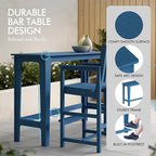 Ciokea 3 Pcs Outdoor Bar Height Table Set, 60" Extra Long Rectangle High Top Table and 2 Oversized Adirondack Chairs, Heavy-Duty All-Weather HDPE Patio Bar Set for Backyard Balcony Deck, Navy Blue