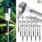 GIGALUMI 16 Pack Solar Lights Outdoor Waterproof,Stainless Steel LED Solar Garden Lights for Patio, Lawn, Yard and Landscape(Cold White)