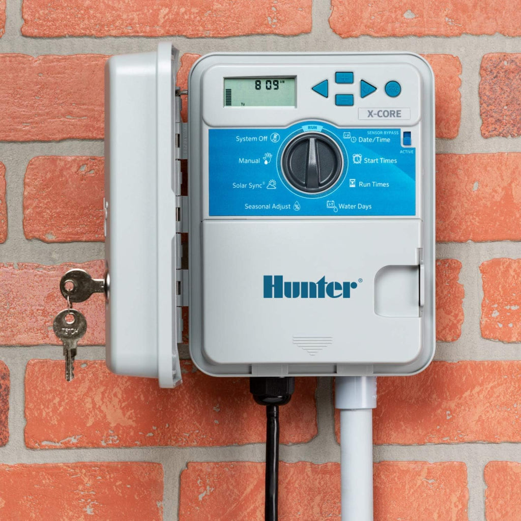Hunter X-Core 6 Zone Sprinkler Timer, Indoor/Outdoor Sprinkler Controller | 6 station irrigation controller with seasonal adjustment, memory backup, manual controls, and no WiFi needed