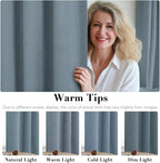 H.VERSAILTEX Linen Curtains 100% Blackout Curtains for Bedroom 90 inch Long Full Light Blocking Nature Linen Blended Window Curtains for Living Room Nickel Grommet (2 Panels, Stone Blue)