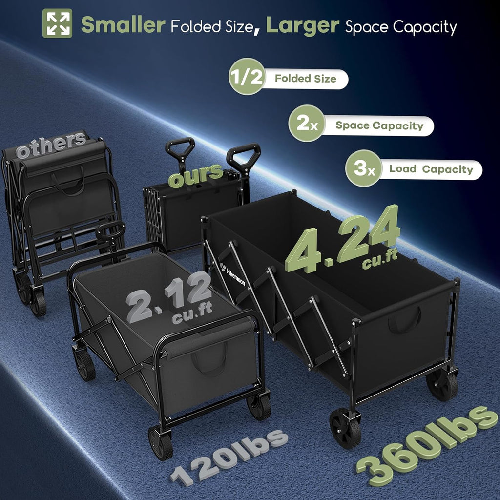 hikemoon 34'' extra long folding portable wagon cart shown in use
