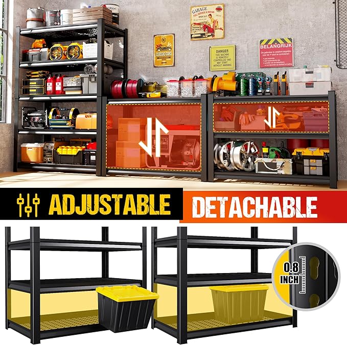 78" H Garage Shelving Heavy Duty Storage Shelves, Adjustable Metal Shelving Unit, Utility Garage Organizer Shelf for Basement, Pantry, Kitchen, Warehouse, Supermarket, 45.6" Wx19.7 Dx78 H