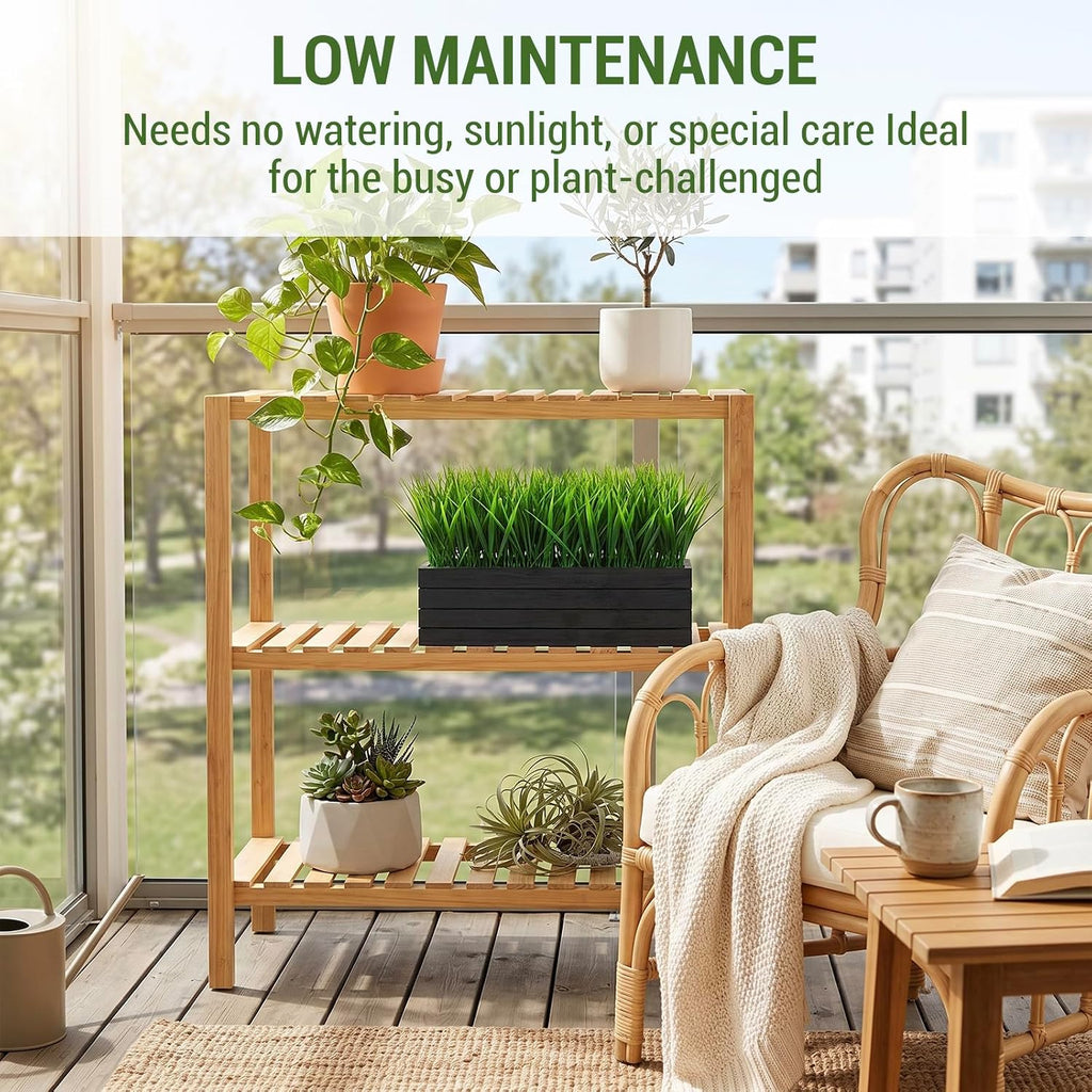 mygift 14 inch artificial green grass plant in, close-up detail