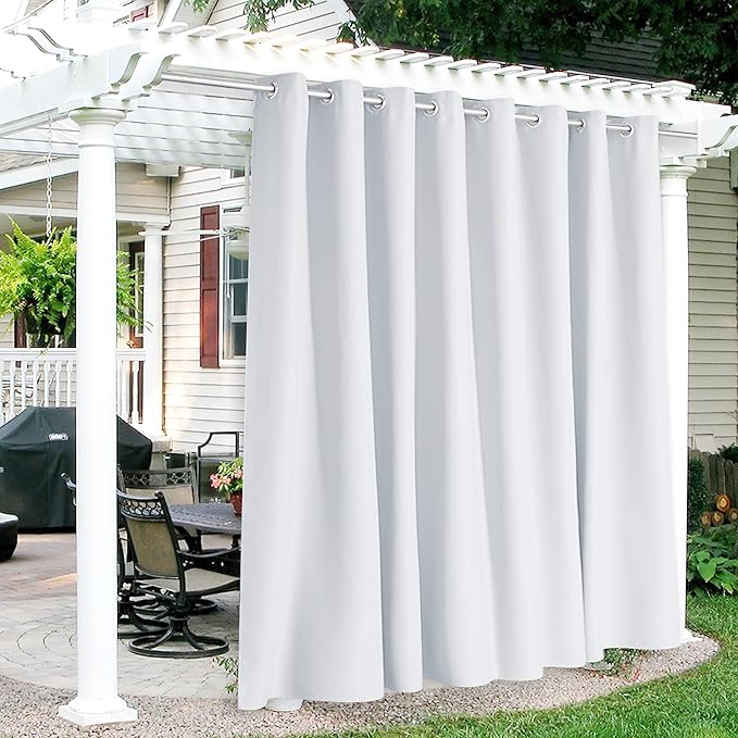 RYB HOME Outdoor White Curtains - Extra Wide Curtains Waterproof for Patio Cabana Balcony Pavilion Outside Deck, Wide 120 inch x Long 84 inch, 1 Pc, Grayish White