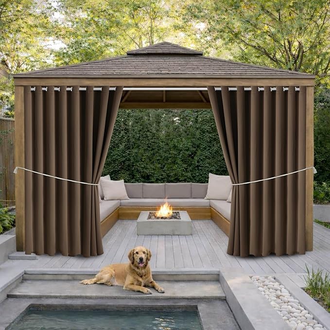 DIVA EN CAMINO DEC Outdoor Patio Curtain Waterproof Darkening Thermal Insulated Indoor Curtains for Bedroom, Porch, Living Room, Pergola, Cabana, W105 x L95, Set of 2 Panels