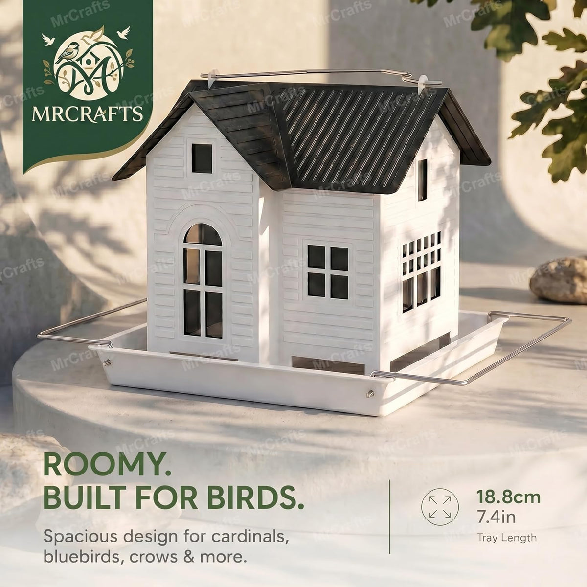 mrcrafts solar bird feeder - hanging metal bird showing dimensions