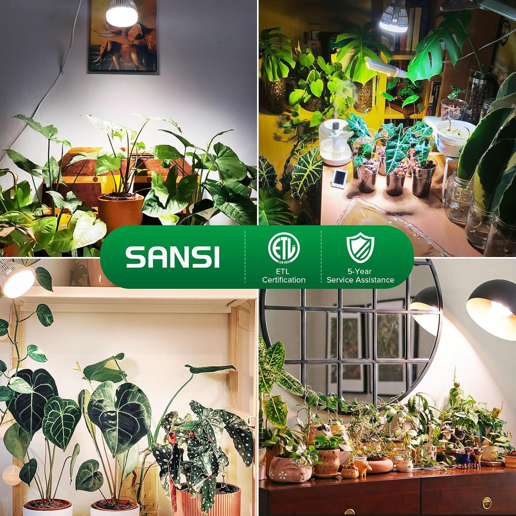 SANSI LED Grow Light Bulbs 2-Pack, 10W Full Spectrum, E26 Base, 4000K | 150 Watt Equivalent, Optical Lens for High PPFD, 4000K Natural Daylight, Par20 Grow Bulbs For Indoor Growing Seed Starting