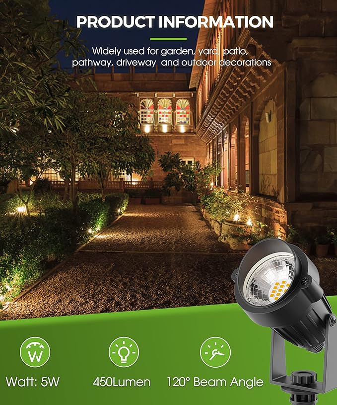 L LOHAS LED Outdoor Landscape Lighting, Auto On/Off 3000K Low Voltage Landscape Lighting, IP66 Waterproof Spot Lights for Yard, Outside, Garden, House, Pathway, Plant, Holiday Decor (10 Pack)
