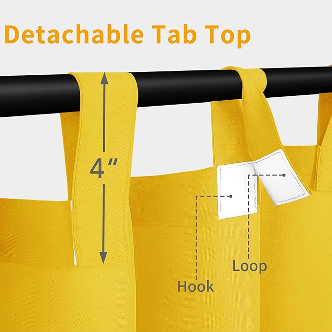 Easy-Going Outdoor Patio Curtains Detachable Tab Top Windproof Weatherproof Curtain for Cabana, Porch, Pergola and Gazebo, Tab Bottom Drape, 2 Panels, 54W x 96L inch, Yellow