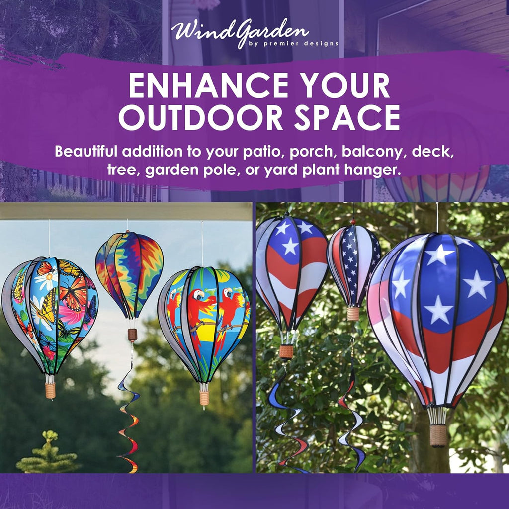 Premier Kites Hot Air Balloon Hanging Garden Spinner 22" - Vibrant Cool Orbit Design, Weather-Resistant Outdoor Decor, Durable & Lightweight for Patios, Yards, and Gardens - Eye-Catching Wind Spinner
