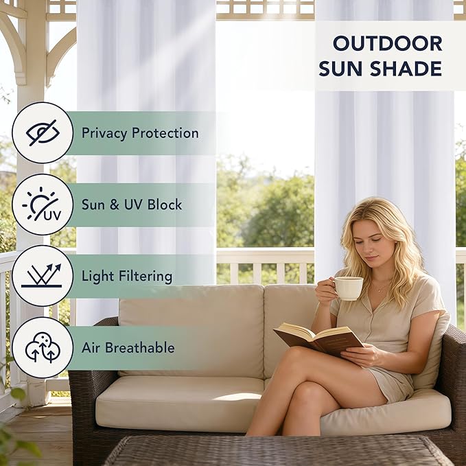 White Outdoor Curtains for Patio Waterproof - 6 Panels Privacy Weatherproof Outside Curtains with Grommets for Pergola, Gazebo, Porch, Cabana, Balcony, 54 x 84 Inch