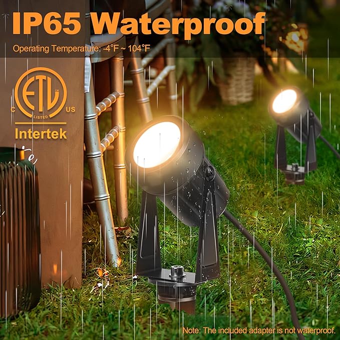 Outdoor Landscape Lighting Waterproof with 45.9FT Cable & built-in LED Light, Low Voltage 12W 1200LM Plug in Electric LED Spot Light 3000K Uplight with Transformer for Garden Yard Tree Path, Pack of 4
