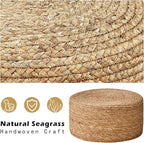 Cpintltr Foot Stool Natural Seagrass Hand Weave Poufs Round Ottoman for Couch Desk Soft Step Stool Padded Foot Rest with Non-Skid Pine Legs for Hallway Office Lounge Natural