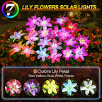 Aukora Solar Garden Lights Outdoor 5 Pack, 5 Colors Lily Flowers & 7-Color Changing Slide Beads Waterproof for Outside Pathway Patio Yard Decorations ＆ Mother's Day Gift, Red Yellow Blue White Purple